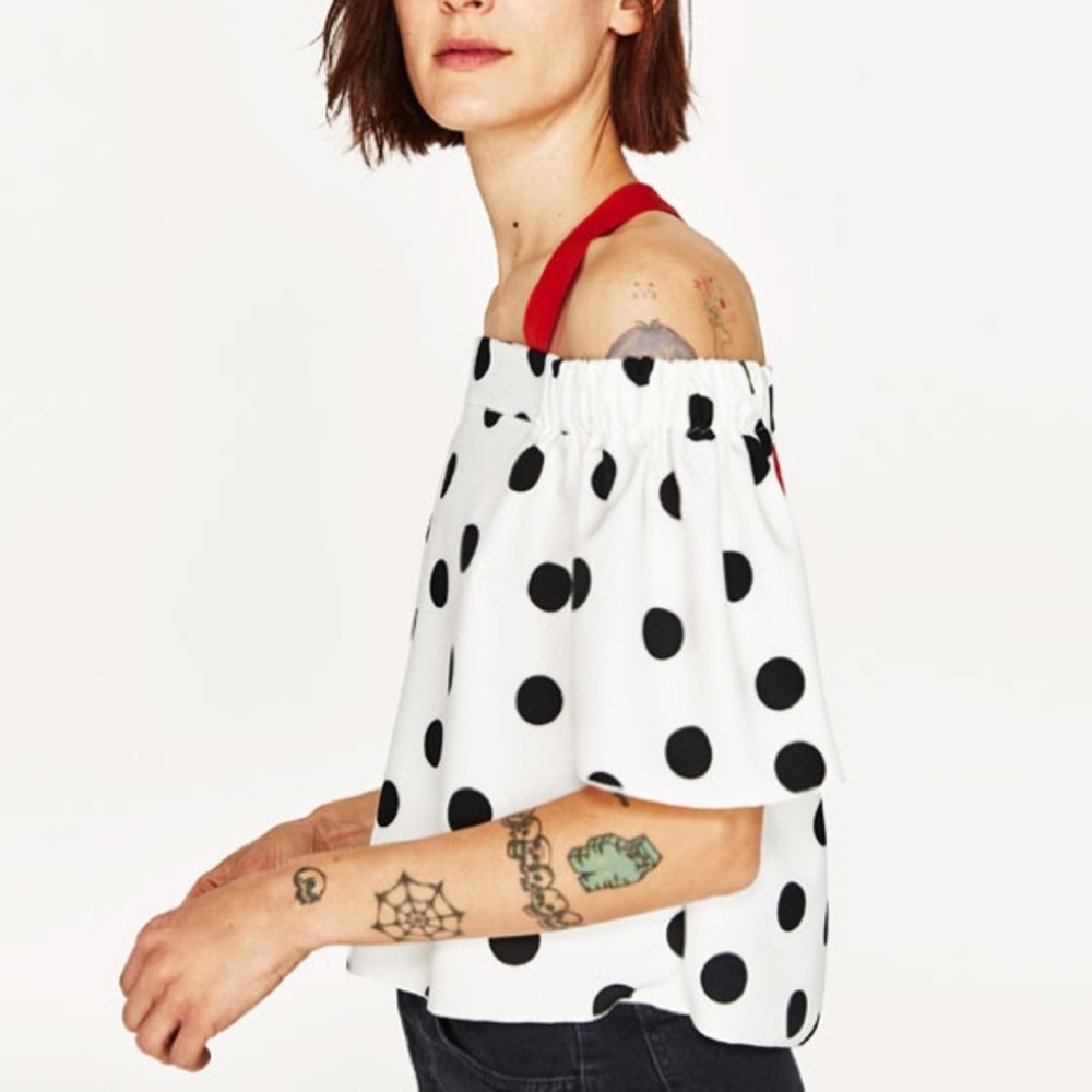 Zara polka dot top with contrasting straps